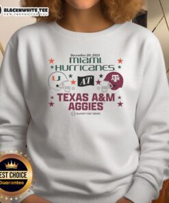 Awesome Texas A&M Aggies vs Miami Hurricanes 2025 CFP First Round Matchup Sweatshirt for college football fans.