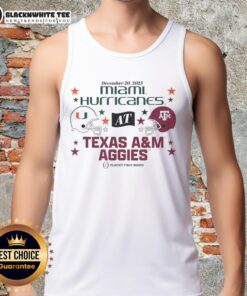 Awesome Texas A&M Aggies vs Miami Hurricanes 2025 CFP first round matchup tank top featuring team logos and vibrant colors.