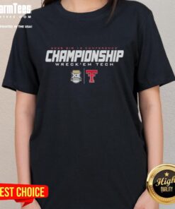 Awesome Texas Tech 2025 Big 12 Championship Wreck 'Em Tech ladies tee in vibrant color, perfect for fans.