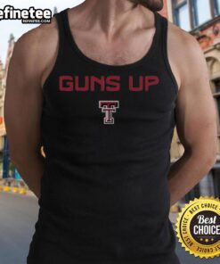 Alt Text: Awesome Texas Tech Red Raiders football logo on a stylish Guns Up rally call tank top, perfect for game day.