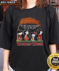Texas Tech Red Raiders X Peanuts Snoopy autumn ladies tee, perfect for fall celebrations and sports fans.