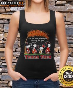 Awesome Texas Tech Red Raiders tank top featuring Snoopy and friends, perfect for autumn and celebrating the season.
