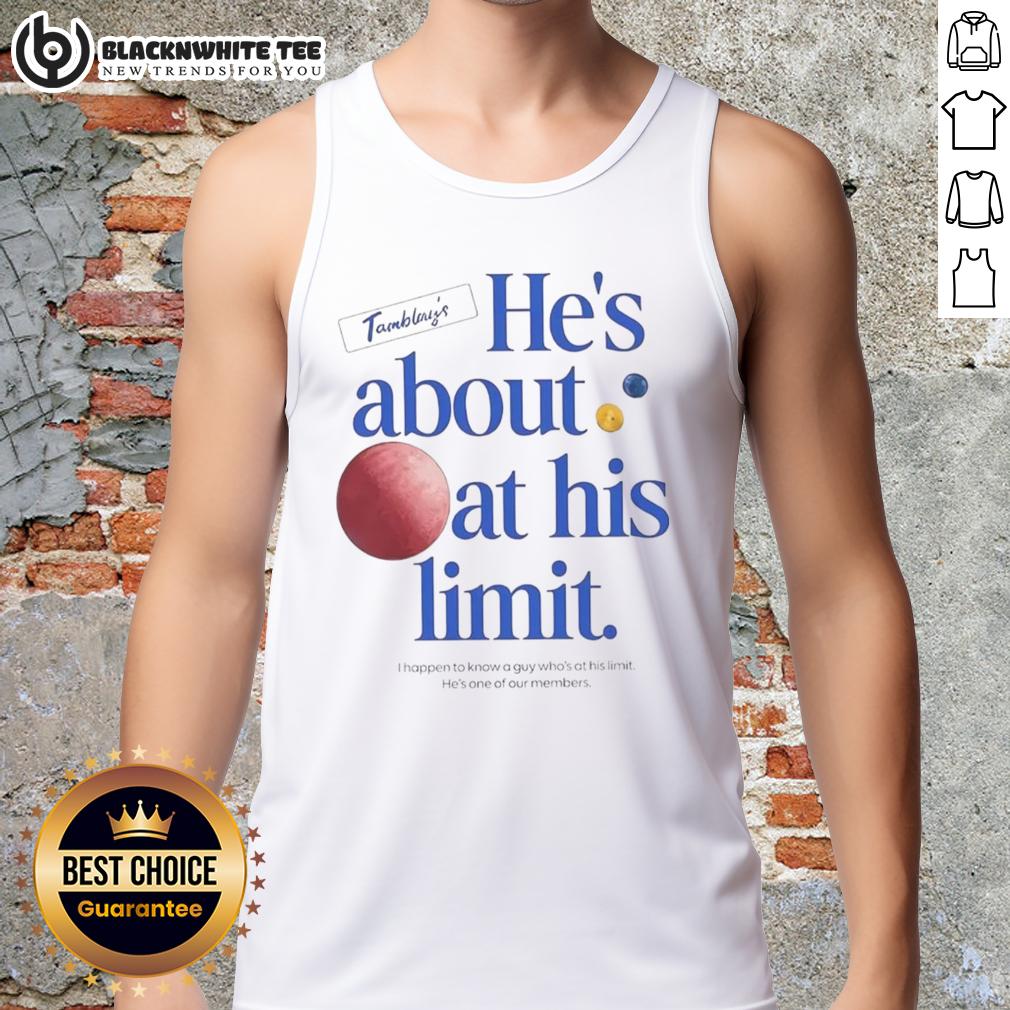 Awesome The Chair Company He's About At His Limit I Happen To Know A Guy Who’S At His Limit Tank Top Man wearing 'He's About At His Limit' tank top from Awesome The Chair Company, showcasing a relaxed summer vibe.