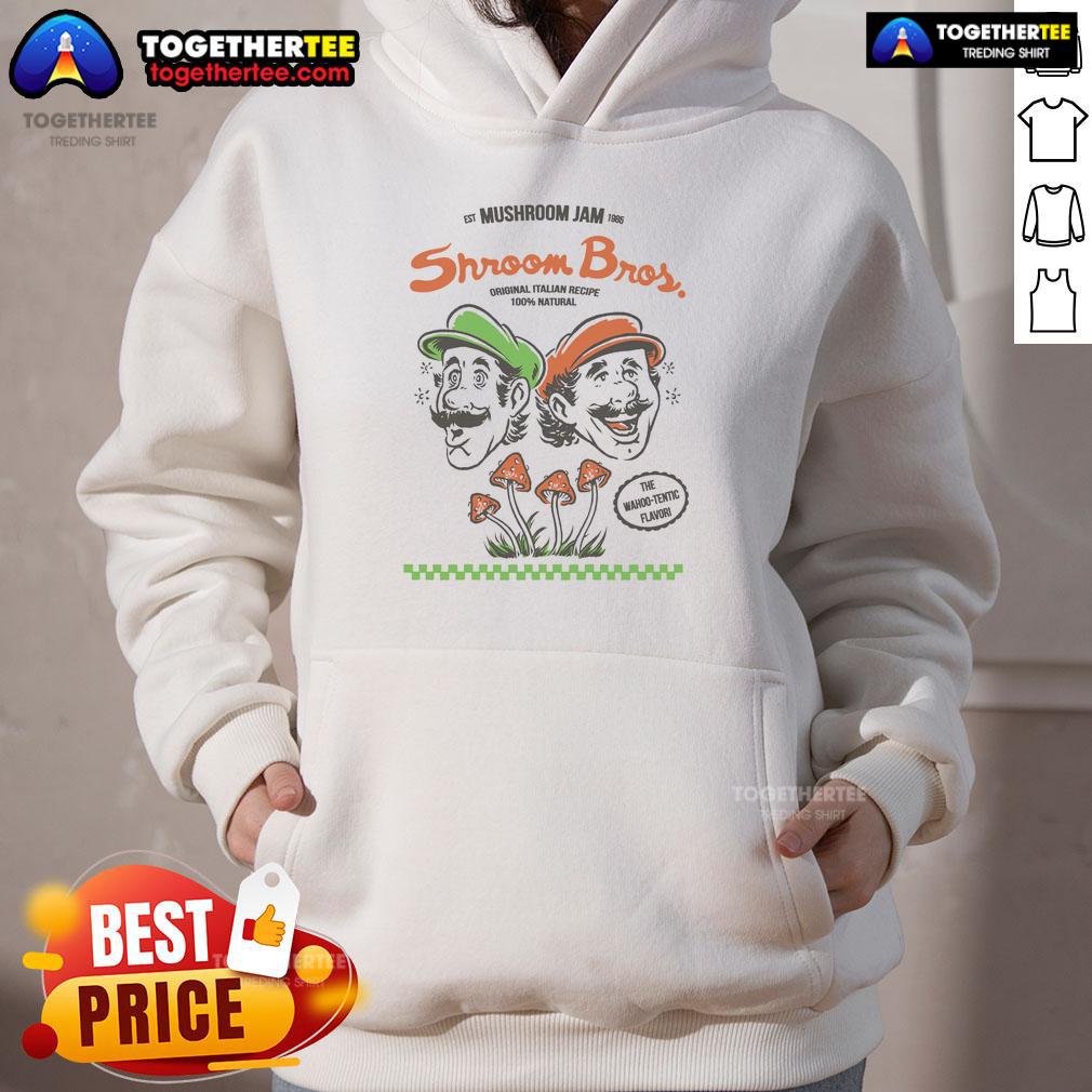 Awesome The Mushroom Jam Est 1985 Shroom Bros The Wahoo-Tentic Flavor Mario And Luigi Hoodie Alt Text: Awesome The Mushroom Jam hoodie featuring Shroom Bros Mario and Luigi, established 1985, with vibrant Wahoo Tentic flavor.