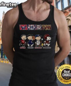 Alt Text: Awesome Peanuts tank top featuring Washington Capitals, Wizards, Nationals, and Commanders logos for sports fans.