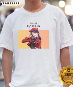 Alt Text: Awesome Epstein Misato Katsuragi T-Shirt featuring iconic anime design for fans of Neon Genesis Evangelion.