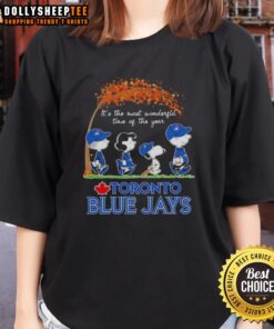 Awesome Toronto Blue Jays X Peanuts Snoopy tee for autumn, celebrating 'It's the Most Wonderful Time of the Year'.