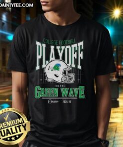 Awesome Tulane Green Wave 2025-2026 College Football Playoff Bound Helmet T-Shirt featuring team colors and logo.