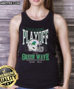 Alt Text: Stylish Tulane Green Wave helmet tank top for the 2025-2026 College Football Playoff bound fans.