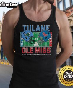 Awesome Tulane Green Wave vs Ole Miss Rebels NCAA CFP 2025 tank top featuring team helmets at Vaught-Hemingway Stadium.
