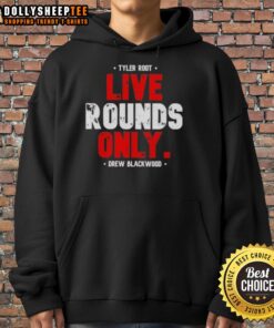 Awesome Tyler Root Live Rounds Only hoodie worn by Drew Blackwood, showcasing a trendy design and vibrant colors.