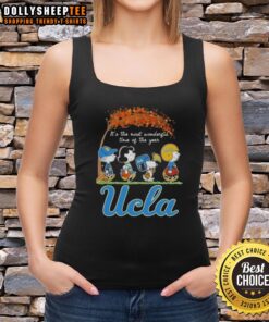 UCLA Bruins tank top featuring Snoopy and friends, perfect for autumn and celebrating the most wonderful time of the year.