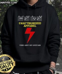 Awesome Unauthorized Apparel The Art of Guitar Hoodie featuring a stylish guitar graphic on a cozy black hoodie.
