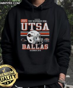 Awesome UTSA Roadrunners 2025 First Responder Bowl Bound hoodie in navy blue, showcasing team pride and spirit.
