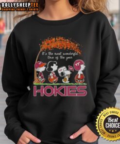 Alt Text: Awesome Virginia Tech Hokies X Peanuts Snoopy and Friends autumn sweatshirt for the most wonderful time of year.