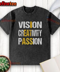 Alt Text: Awesome Vision Creativity Passion Letter on a Washed T-Shirt, perfect for expressing artistic style and individuality.