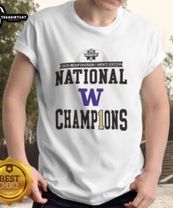 Awesome Washington Huskies 2025 NCAA Division Men's Soccer National Champions T-Shirt featuring team colors and logo.
