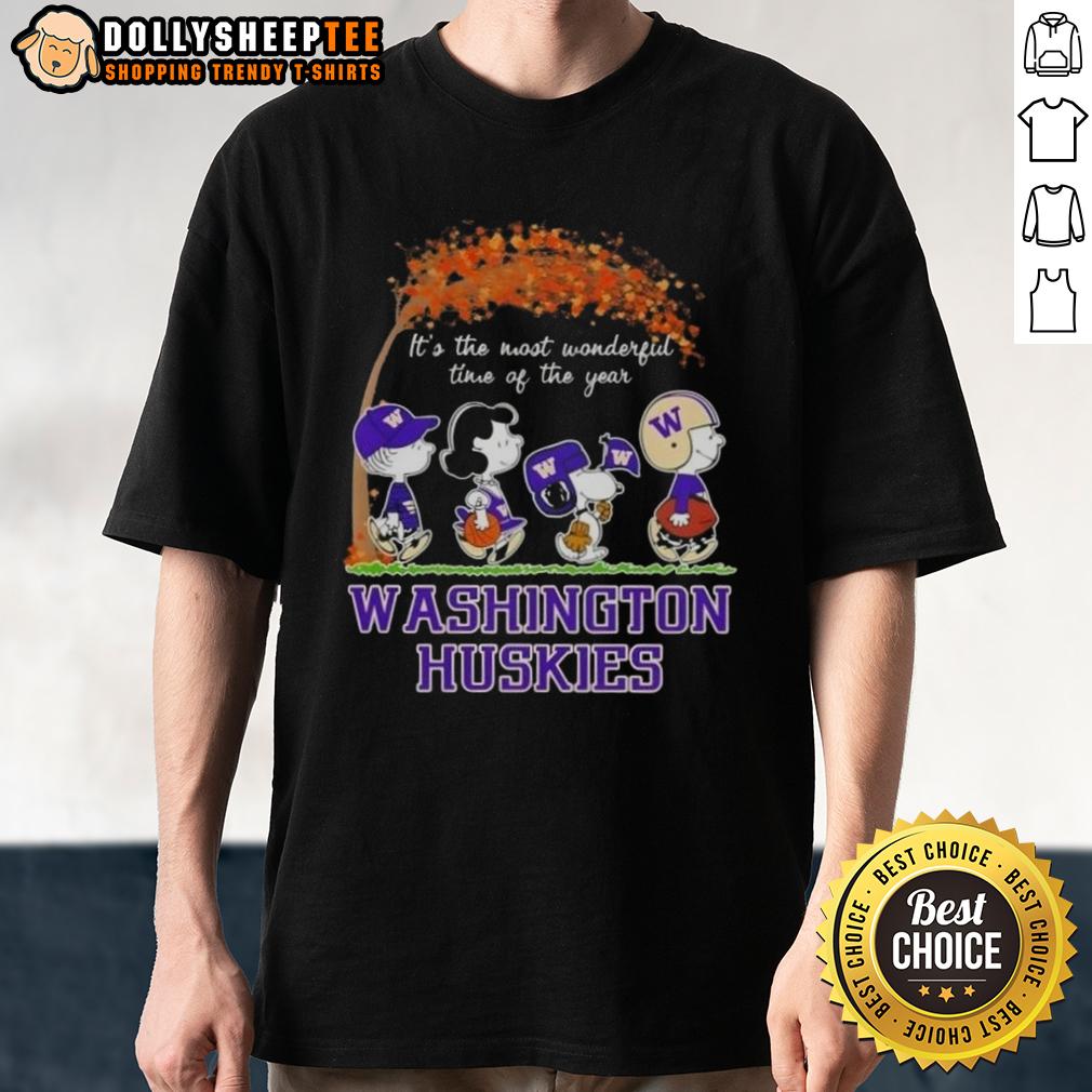 Awesome Washington Huskies X Peanuts Snoopy And Friends Autumn It's The Most Wonderful Time Of The Year T-Shirt Awesome Washington Huskies X Peanuts Snoopy autumn T-shirt celebrating 'It's The Most Wonderful Time Of The Year'