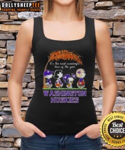 Washington Huskies X Peanuts Snoopy tank top for autumn, celebrating It's The Most Wonderful Time Of The Year.