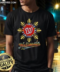 Awesome Washington Nationals X Hispanic T-Shirt featuring vibrant colors and team logo, perfect for sports fans.