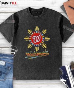 Awesome Washington Nationals x Hispanic washed t-shirt featuring vibrant colors and stylish design for fans.
