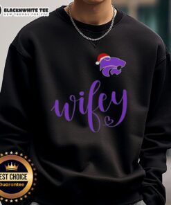 Awesome Wifey Kansas State Wildcats sweatshirt with Santa hat, perfect for a Merry Christmas celebration.