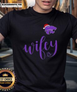 Awesome Wifey Kansas State Wildcats Santa Hat Merry Christmas T-Shirt featuring festive design and team colors.