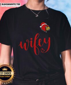 Awesome Wifey Louisville Cardinals Santa Hat Merry Christmas Ladies Tee featuring festive design and team spirit.