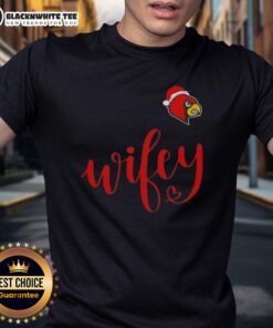 Awesome Wifey Louisville Cardinals Santa Hat Merry Christmas T-Shirt featuring festive design perfect for holiday cheer.