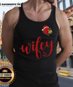 Alt Text: Awesome Wifey Louisville Cardinals Santa Hat Merry Christmas Tank Top, perfect for holiday cheer and sports fans.
