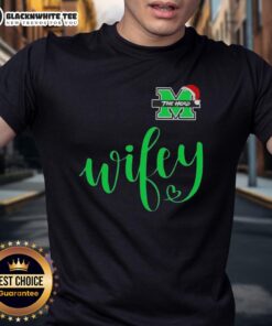 Alt Text: Awesome Wifey Marshall Thundering Herd Christmas T-Shirt with Santa Hat design, perfect for holiday celebrations.