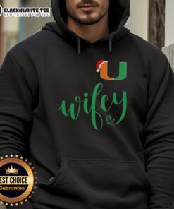 Awesome Wifey Miami Hurricanes Santa Hat Merry Christmas Hoodie with festive design for holiday cheer and team spirit.