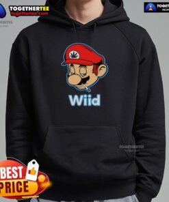 Awesome Wiid Super Mario smoking weed hoodie featuring colorful graphics and a playful design for gamers and cannabis enthusiasts.