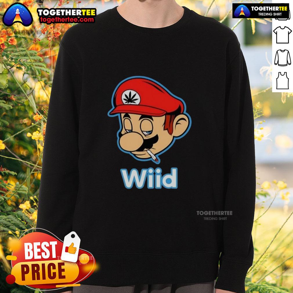 Awesome Wiid Super Mario Smoking Weed Sweatshirt Alt Text: Awesome Wiid Super Mario Smoking Weed Sweatshirt featuring a colorful Mario graphic with a cannabis theme.
