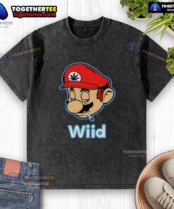 Awesome Wiid Super Mario smoking weed washed t-shirt design featuring vibrant colors and playful graphics.
