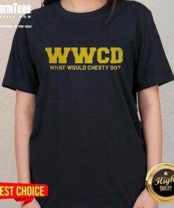 Awesome WWCD What Would Chesty Puller Do Ladies Tee featuring a bold design for military enthusiasts.