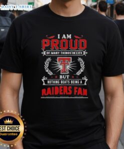 Alt Text: Texas Tech Red Raiders fan t-shirt showcasing pride with 'I Am Proud Of Many Things' slogan in bold design.