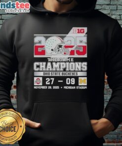 Ohio State Buckeyes fans celebrate wearing a Cute Big Ten The Game Champions hoodie at Michigan Stadium.