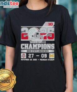 Cute Big Ten The Game champions Ohio State Buckeyes women's tee celebrating victory at Michigan Stadium.
