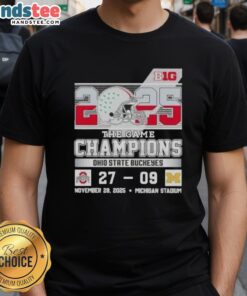 Ohio State Buckeyes champions T-shirt celebrating their victory over Michigan at Big Ten The Game, featuring vibrant graphics.