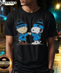 Alt Text: Cute Carolina Panthers Snoopy and Charlie Brown Best Friends T-Shirt featuring playful graphics and team colors.