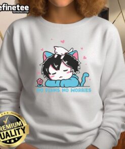 Adorable boy in a 'No Plans No Worries' sweatshirt with a cute cat design, perfect for casual wear and cat lovers.