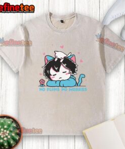 Cute cat boy in a 'No Plans No Worries' washed t-shirt, smiling and relaxed, perfect for casual style enthusiasts.