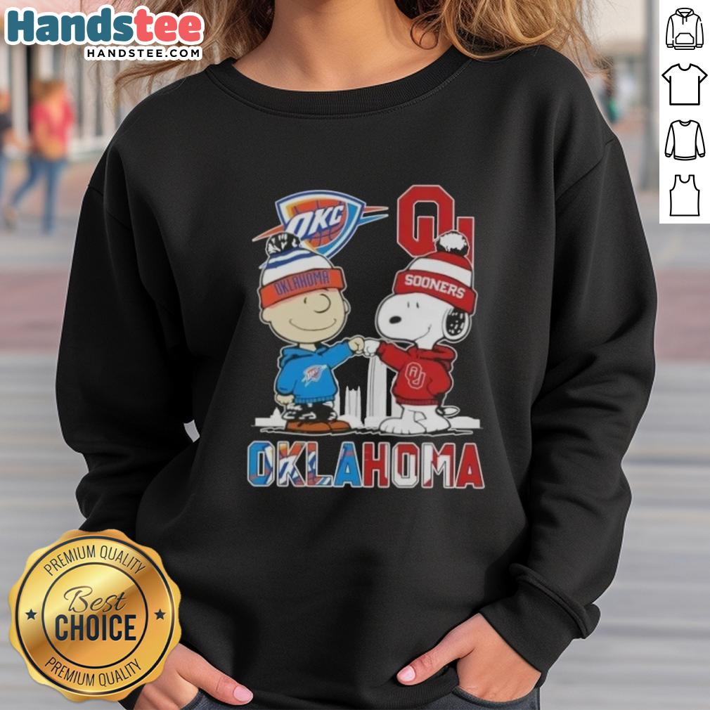 cute-charlie-brown-and-snoopy-oklahoma-city-sports-thunder-x-sooners-skyline-sweatshirt Alt Text: Cute Charlie Brown and Snoopy on Oklahoma City Thunder and Sooners skyline sweatshirt, perfect for sports fans.