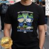 Alt Text: Cute Charlie Brown and Snoopy Super Bowl 52nd Anniversary T-Shirt featuring Seattle Seahawks football skyline design.