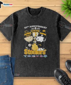Alt Text: Cute Charlie Brown and Snoopy on a washed t-shirt celebrating the 93rd Super Bowl and Pittsburgh Steelers.