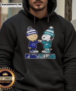Alt Text: Cute Charlie Brown fist bump with Snoopy, wearing a Penn State Nittany Lions and Philadelphia Eagles hoodie.