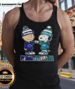 Alt Text: Cute Charlie Brown fist bump with Snoopy, featuring Pennsylvania City Nittany Lions and Philadelphia Eagles tank top design.