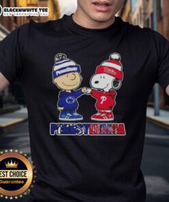 Alt Text: Cute Charlie Brown fist bump with Snoopy on a Pennsylvania City Nittany Lions X Philadelphia Phillies T-Shirt.