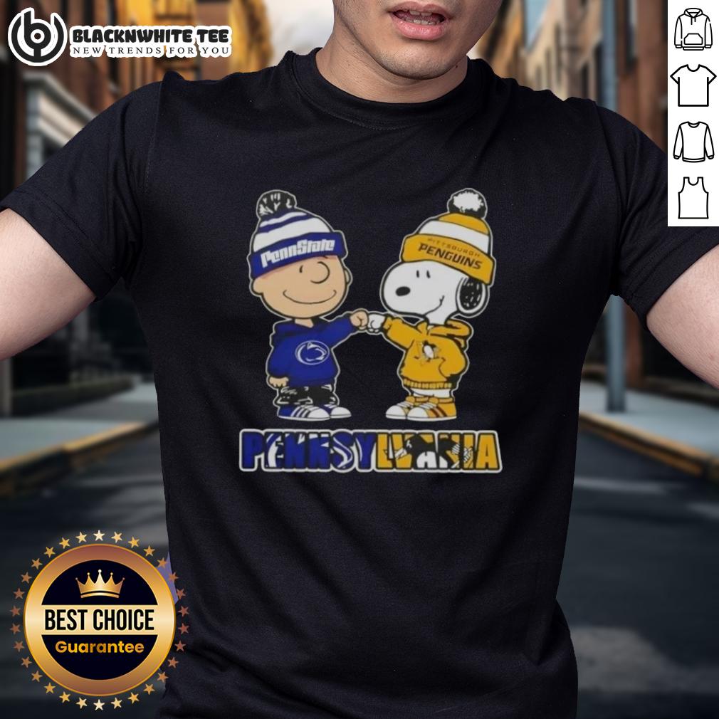 Cute Charlie Brown Fist Bump Snoopy Pennsylvania City Nittany Lions X Pittsburgh Penguins T-Shirt Cute Charlie Brown fist bump with Snoopy on a Pennsylvania City T-shirt featuring Nittany Lions and Pittsburgh Penguins.